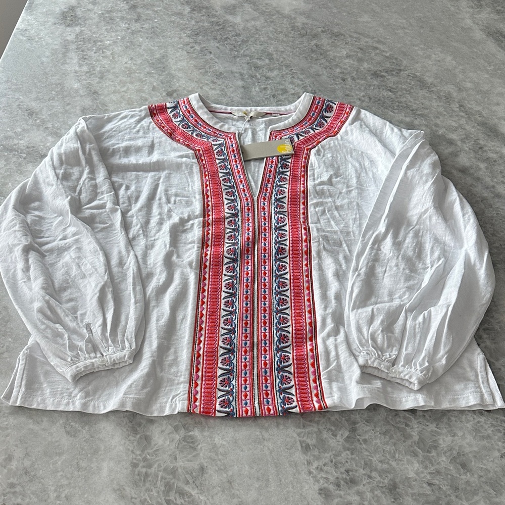 Boden Tunic, White/Pink/Orange, Size 8